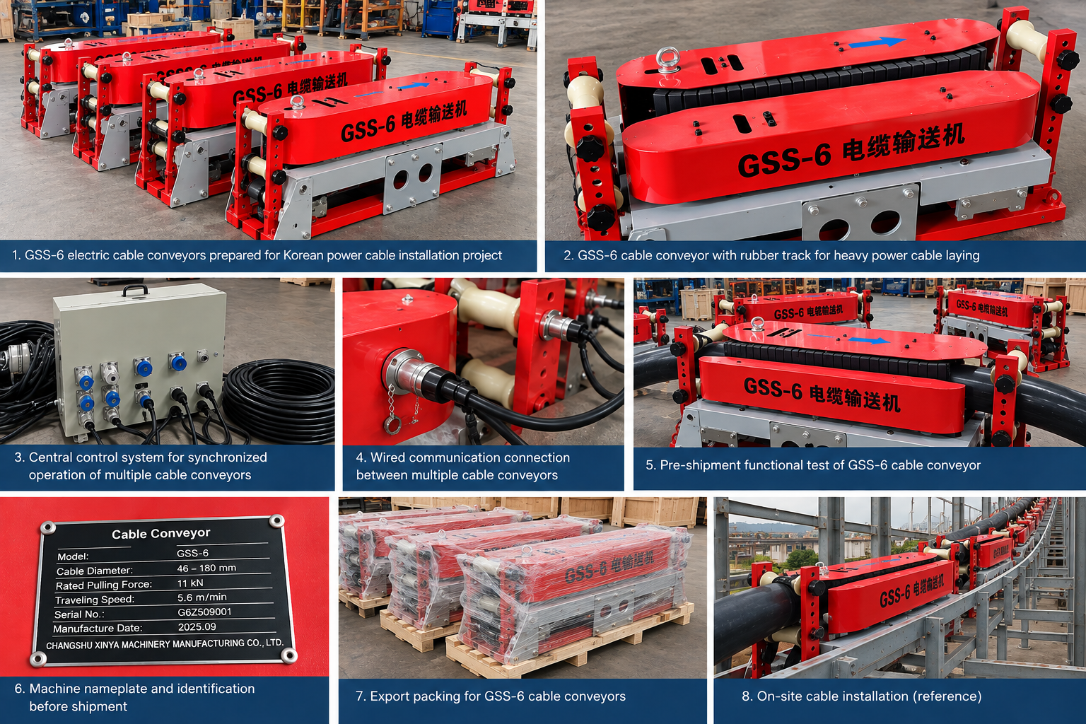 Laatste bedrijfsblogs Customized GSS-6 Cable Conveyor with ≥11kN Pulling Force for Korean Power Cable Project
